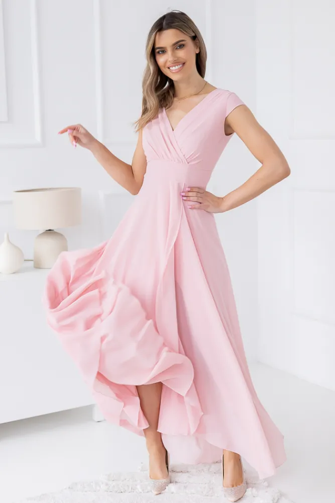 Polski Pudroworóżowa Sukienka szyfonowa CHEVI