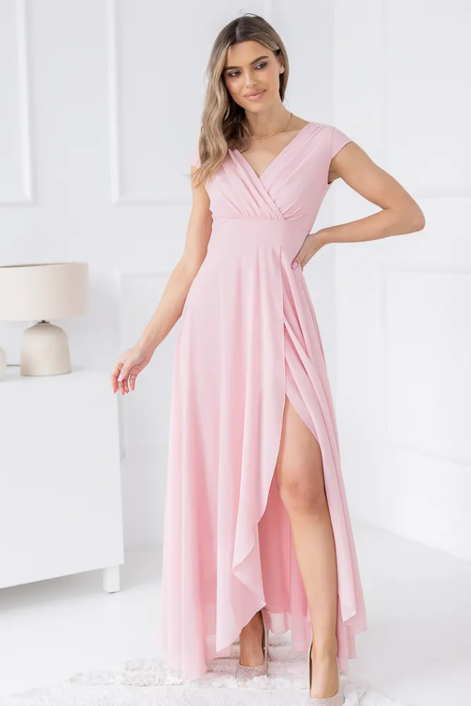 Polski Pudroworóżowa Sukienka szyfonowa CHEVI
