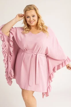 Polski Pudroworóżowa Sukienka z falbankami SELIN