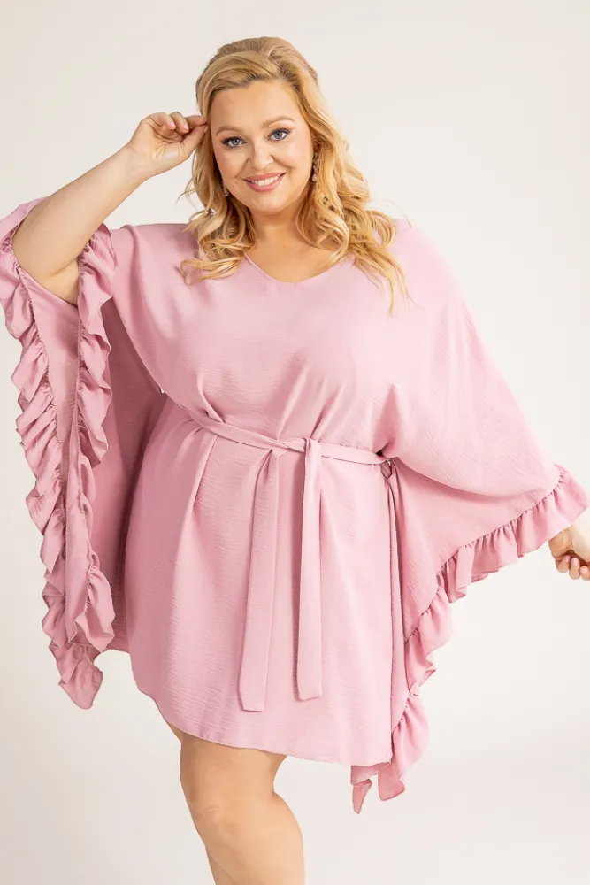 Polski Pudroworóżowa Sukienka z falbankami SELIN