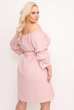 Włoski Pudroworóżowa Sukienka z paskiem VOUGI
