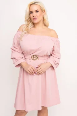 Włoski Pudroworóżowa Sukienka z paskiem VOUGI