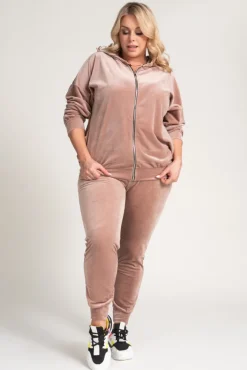 Damskie Włoski Pudrowo Komplet Dresowy welurowy KARMENIO
