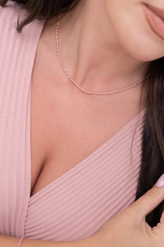 Pudroworóżowy Naszyjnik stalowy z koralikami LIVIN