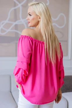 Damskie Włoski Różowa Bluzka z marszczonymi rękawami NANSI