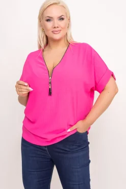Damskie Włoski Różowa Bluzka z rozsuwanym dekoltem EKIUZI