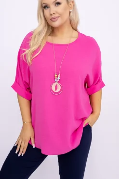 Damskie Włoski Różowa Bluzka z wisiorkiem BELUCIO