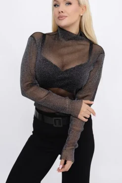 Damskie Włoski Srebrna Bluzka błyszcząca WORIGIA