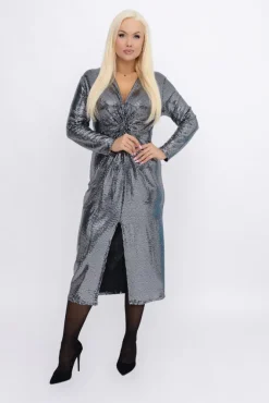 Włoski Srebrna Sukienka błyszcząca LAROLES