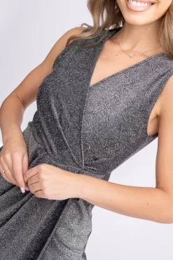 Włoski Srebrna Sukienka błyszcząca ERICA