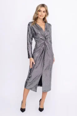 Włoski Srebrna Sukienka błyszcząca LIVENO