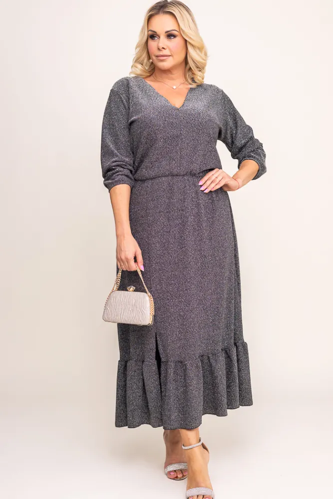 Polski Srebrna Sukienka błyszcząca QUZI