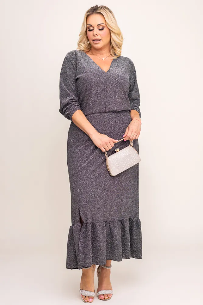 Polski Srebrna Sukienka błyszcząca QUZI