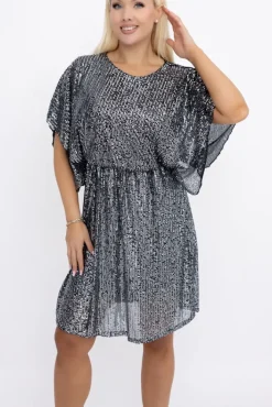 Włoski Srebrna Sukienka cekinowa SALINO