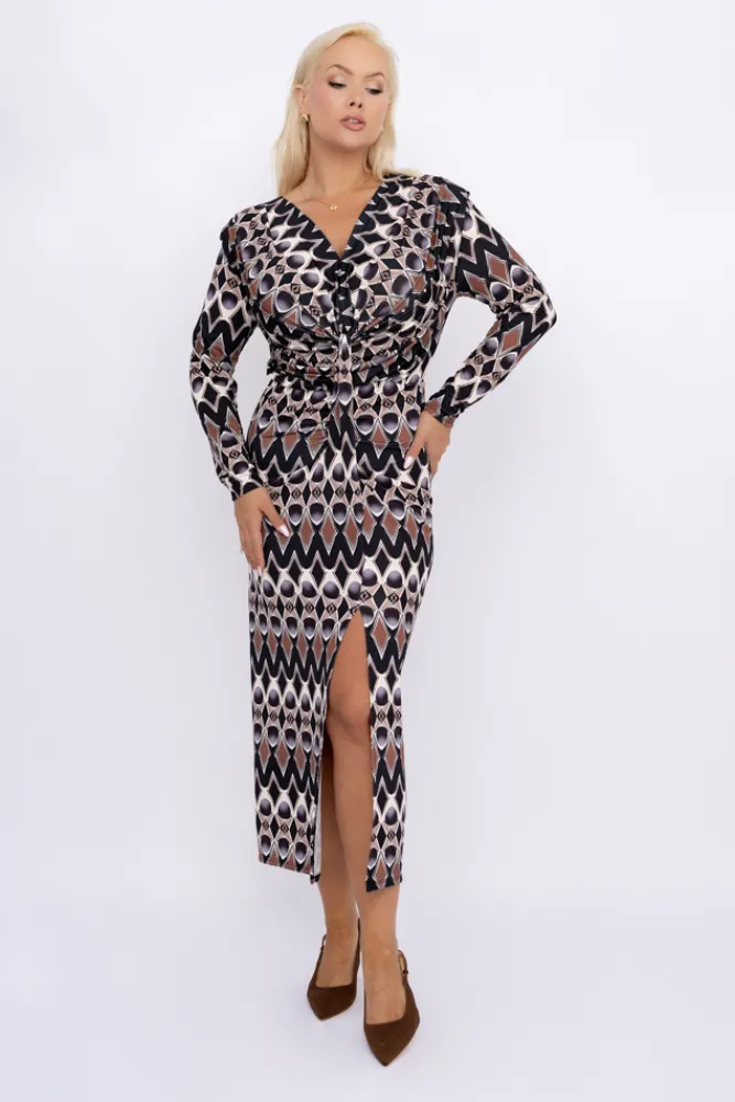 Włoski Sukienka z marszczeniem DEROSA Wzór 2