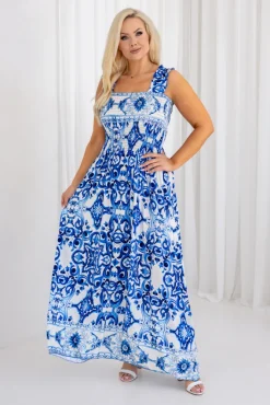 Włoski Sukienka z marszczonym dekoltem LIGURIO Wzór 1