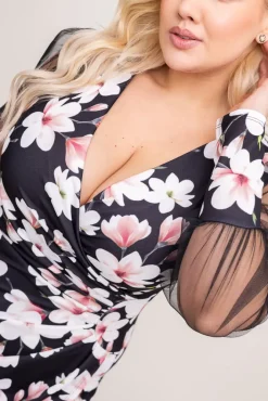 Włoski Sukienka z przezroczystymi rękawami ENTUZI Wzór 3