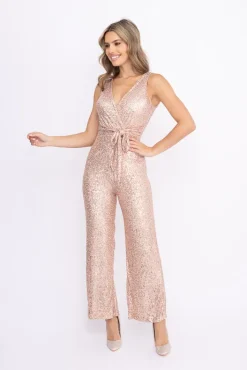 Damskie Włoski Szampańsko- Kombinezon kopertowy z cekinami MILANO