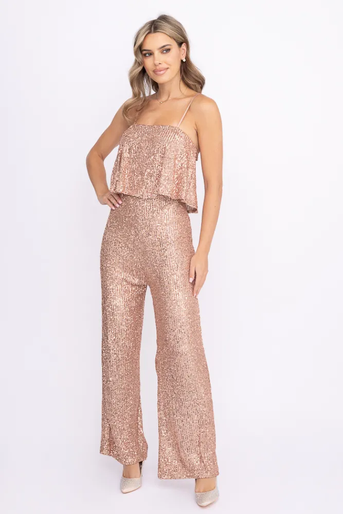 Damskie Włoski Szampańsko- Kombinezon z cekinami MONTERO