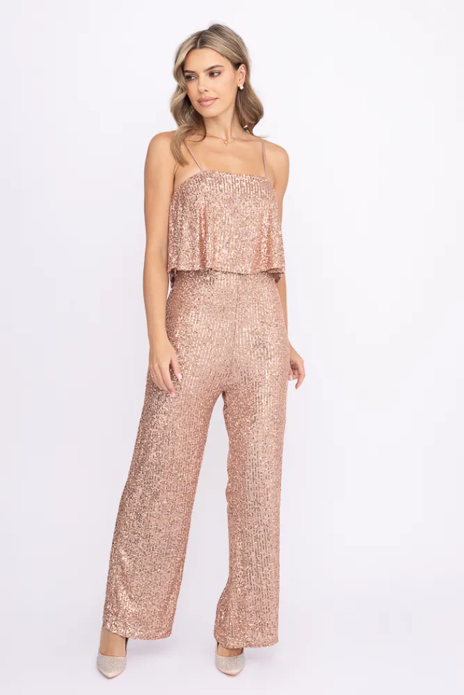 Damskie Włoski Szampańsko- Kombinezon z cekinami MONTERO