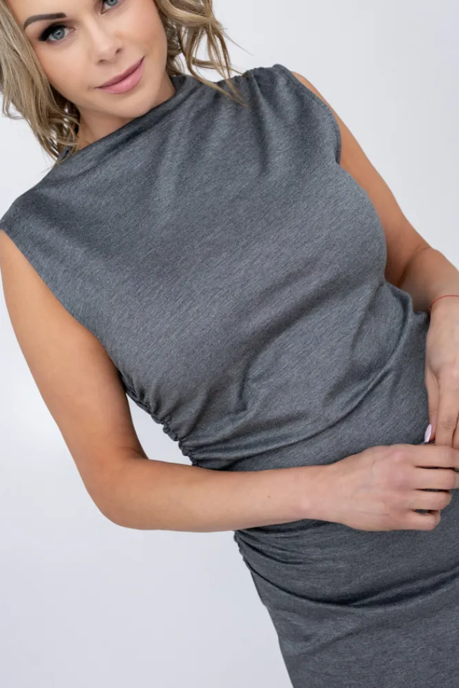 Włoski Szara Sukienka z marszczeniami VERMINA