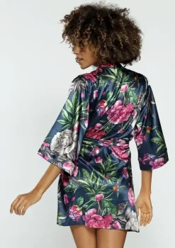 Polski Szlafrok satynowy FLOWERS DK-P 001