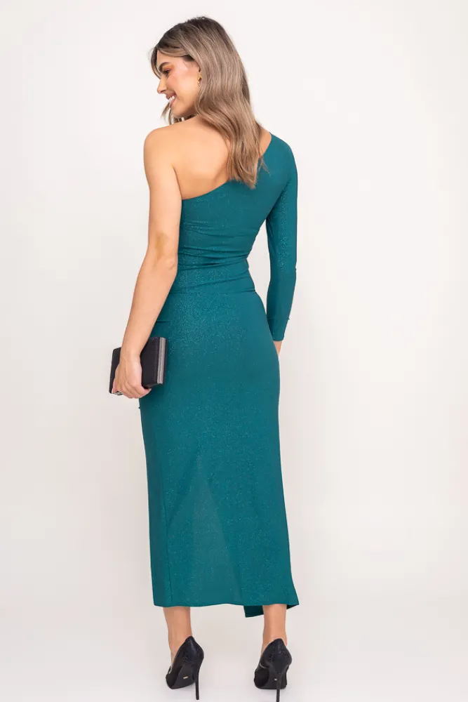 Polski Szmaragdowa Sukienka brokatowa DELYN