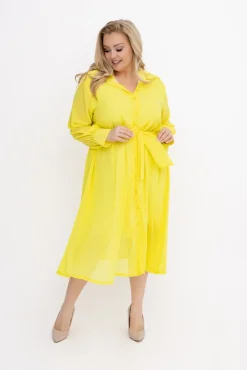 Włoski Żółta szyfonowa Sukienka koszulowa EFARINO