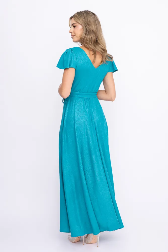 Polski Turkusowa Sukienka błyszcząca SELIGA