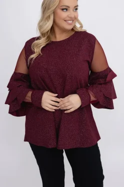 Damskie Włoski Wiśniowa Bluzka z falbanami VELI
