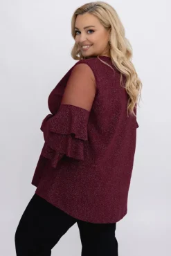 Damskie Włoski Wiśniowa Bluzka z falbanami VELI