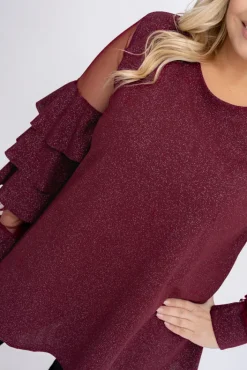 Damskie Włoski Wiśniowa Bluzka z falbanami VELI