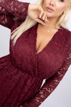 Włoski Wiśniowa Sukienka koronkowa TREMEZIO