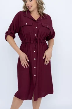 Włoski Wiśniowa Sukienka szmizjerka SAFERI