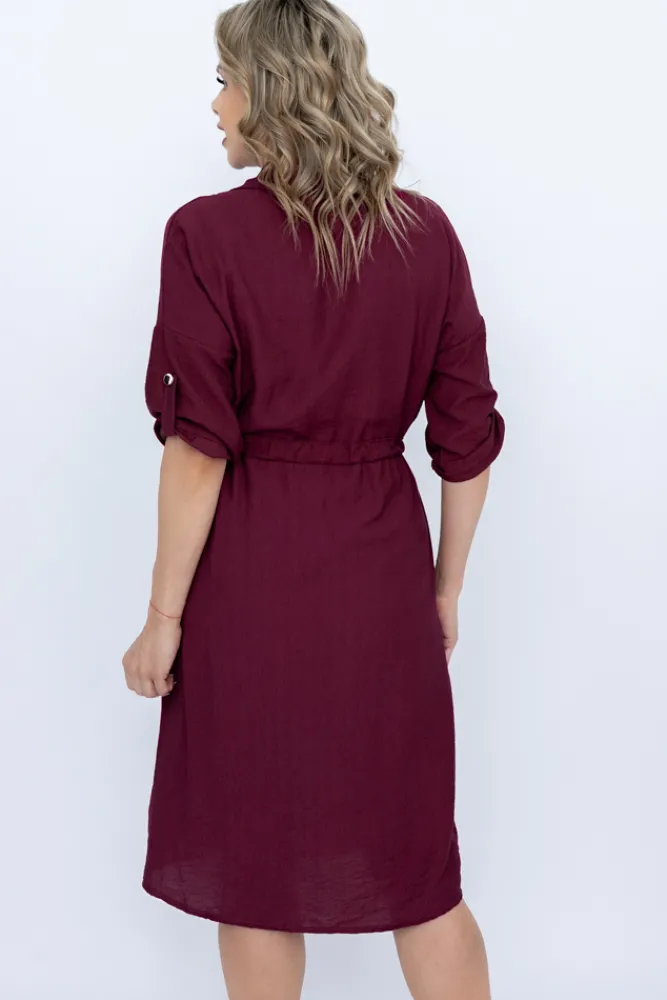 Włoski Wiśniowa Sukienka szmizjerka SAFERI