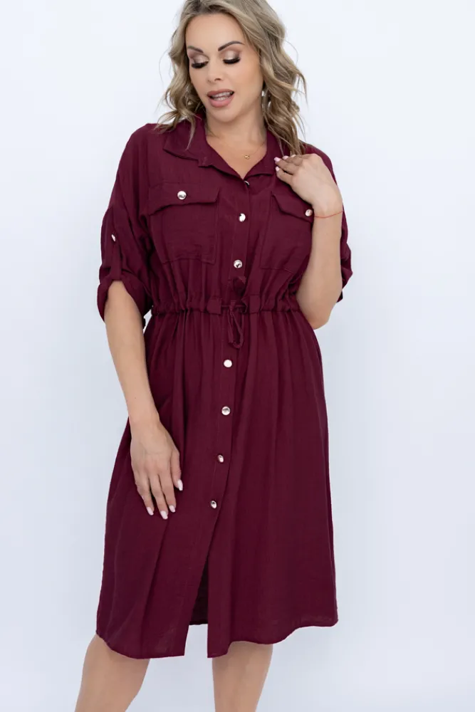 Włoski Wiśniowa Sukienka szmizjerka SAFERI