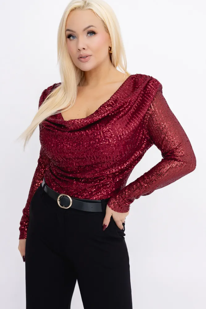 Damskie Włoski Wiśniowe Body cekinowe ZERIEN