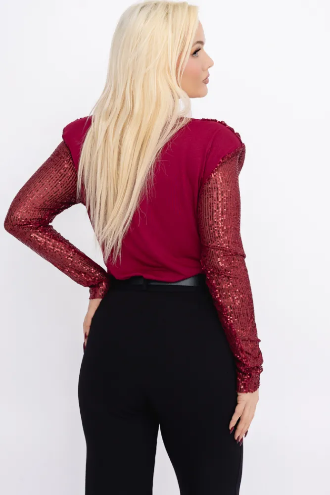 Damskie Włoski Wiśniowe Body cekinowe ZERIEN