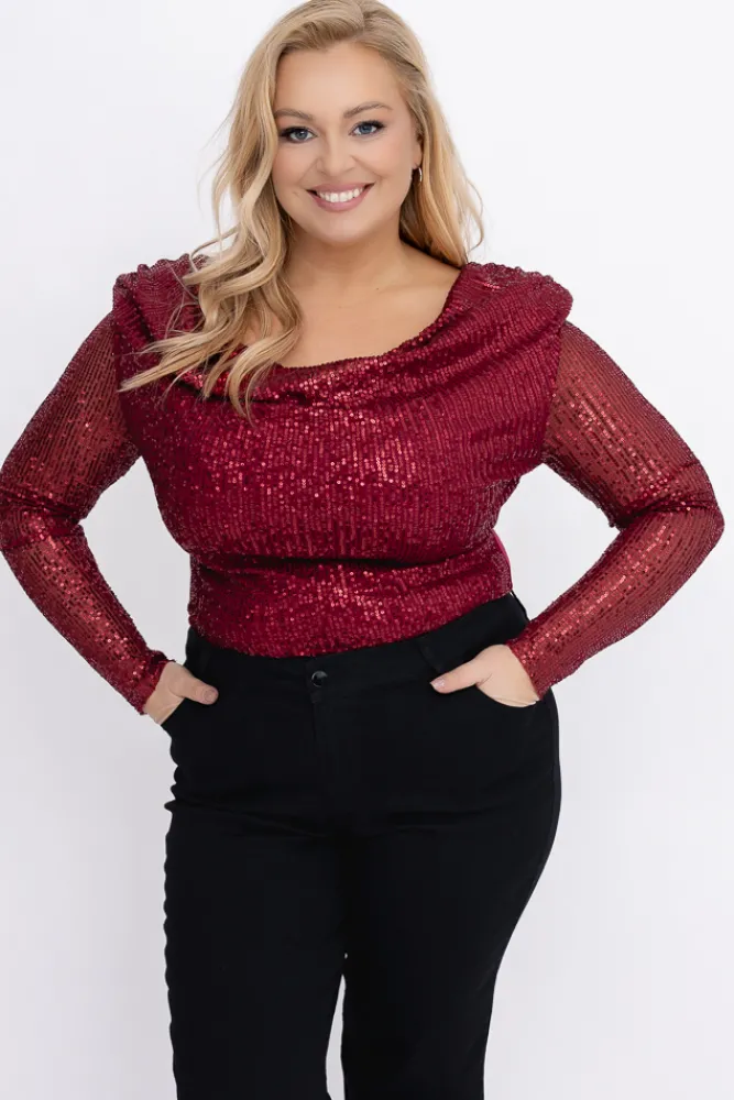 Damskie Włoski Wiśniowe Body cekinowe ZERIEN