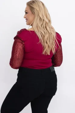 Damskie Włoski Wiśniowe Body cekinowe ZERIEN