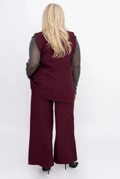 Damskie Włoski Wiśniowe Spodnie eleganckie z dżetami DELIGO