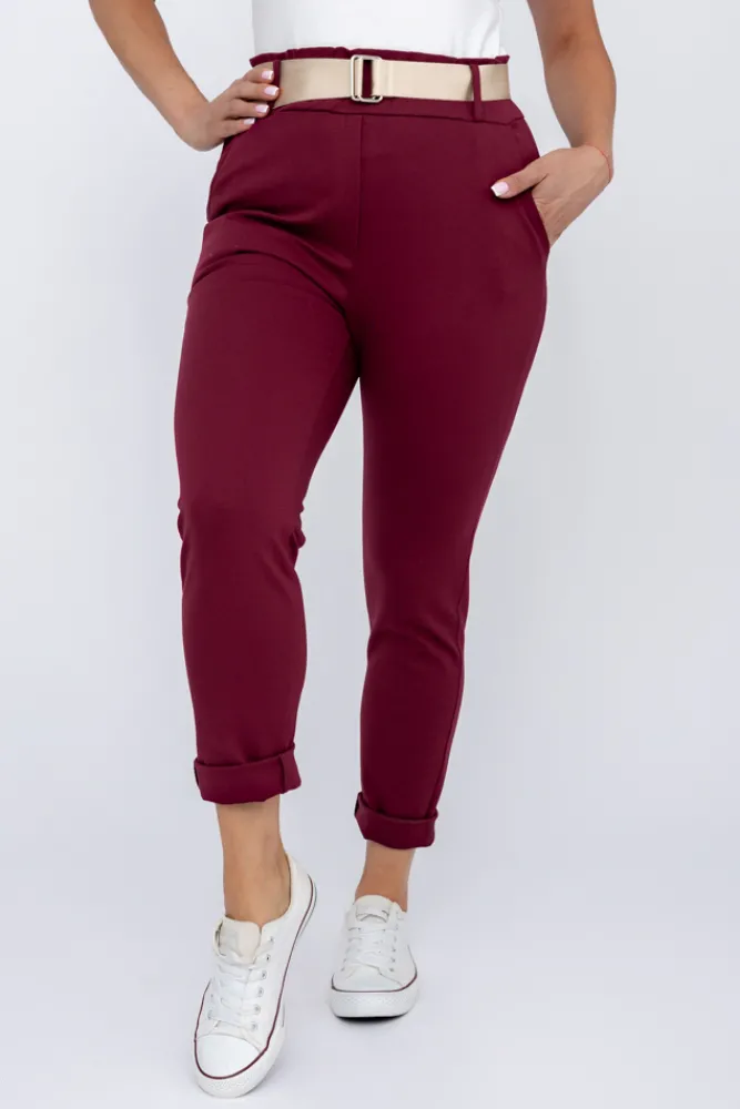 Damskie Włoski Wiśniowe Spodnie z paskiem ARTEMIS
