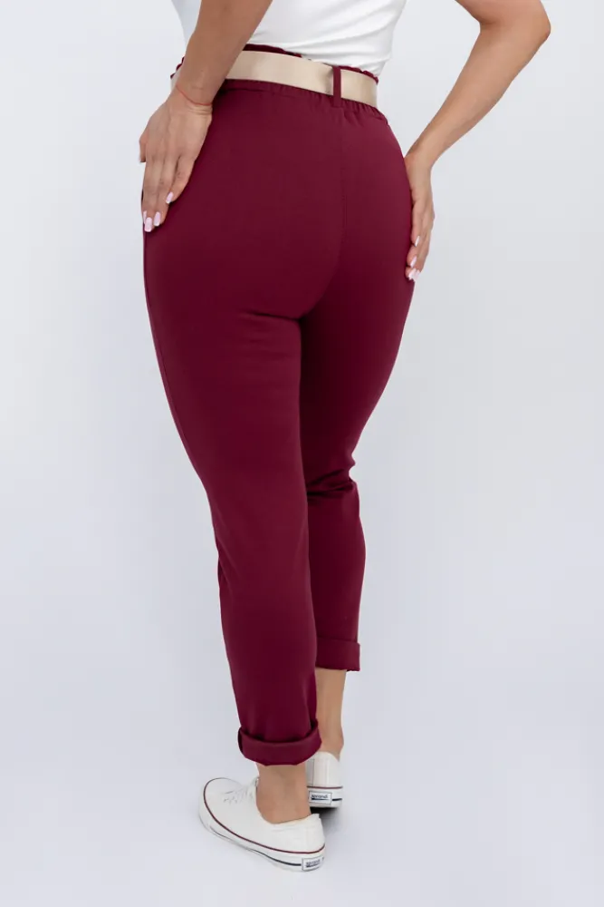 Damskie Włoski Wiśniowe Spodnie z paskiem ARTEMIS