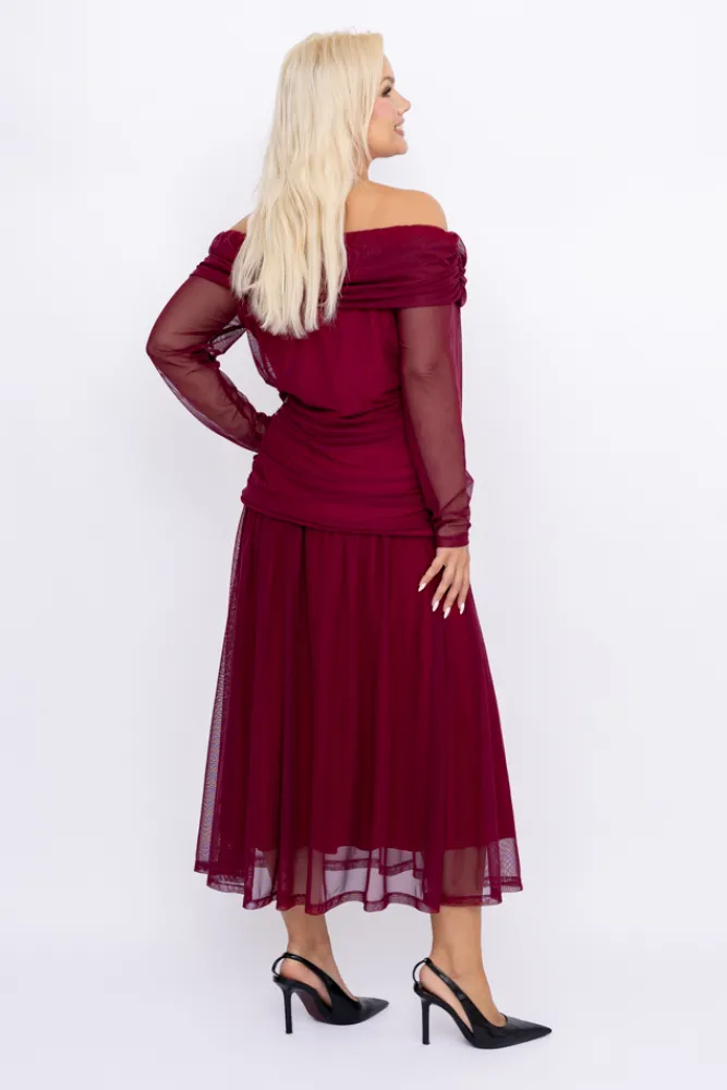 Damskie Włoski Wiśniowy Komplet siateczkowy PORTESIA