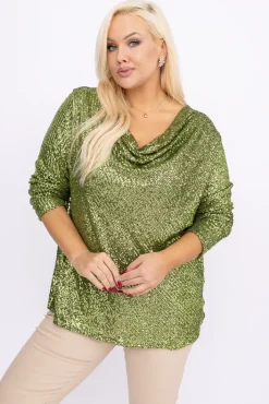 Damskie Włoski Zielona Bluzka z cekinami BERVINO