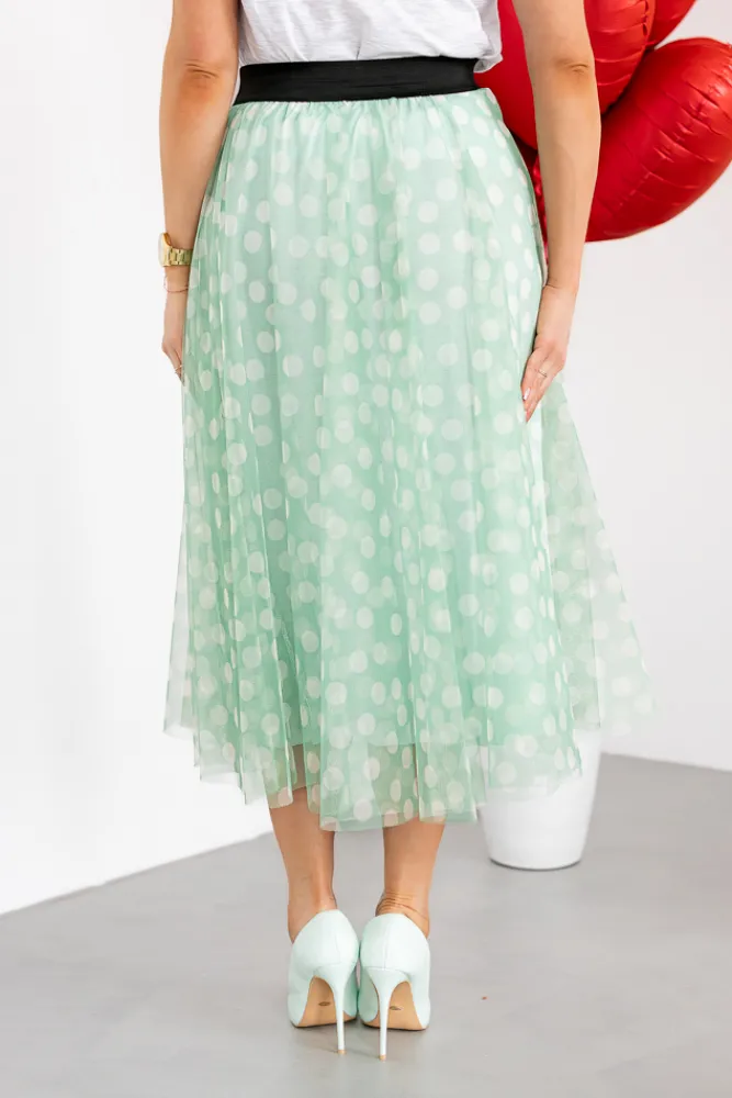 Włoski Zielona Spódnica Tiulowa w grochy MONACO