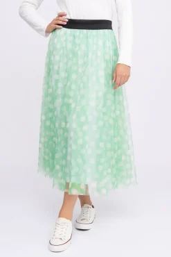 Włoski Zielona Spódnica Tiulowa w grochy MONACO