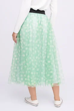 Włoski Zielona Spódnica Tiulowa w grochy MONACO
