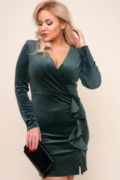 Włoski Zielona Sukienka FERRA Welurowa