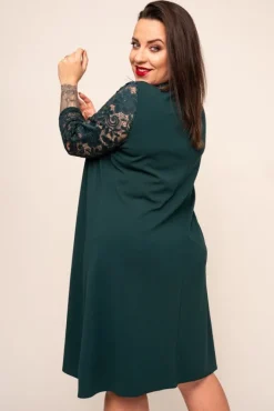 Polski Zielona Sukienka z koronkowym rękawem EVE
